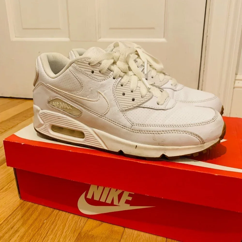 Nike Air Max 90 Leather PA Ostrich Sneakers White/Gum Men's Size 8 705012-111